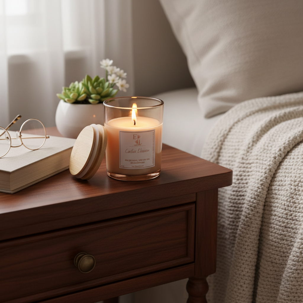 Scented Soy Wax Candle 200g in cozy setting